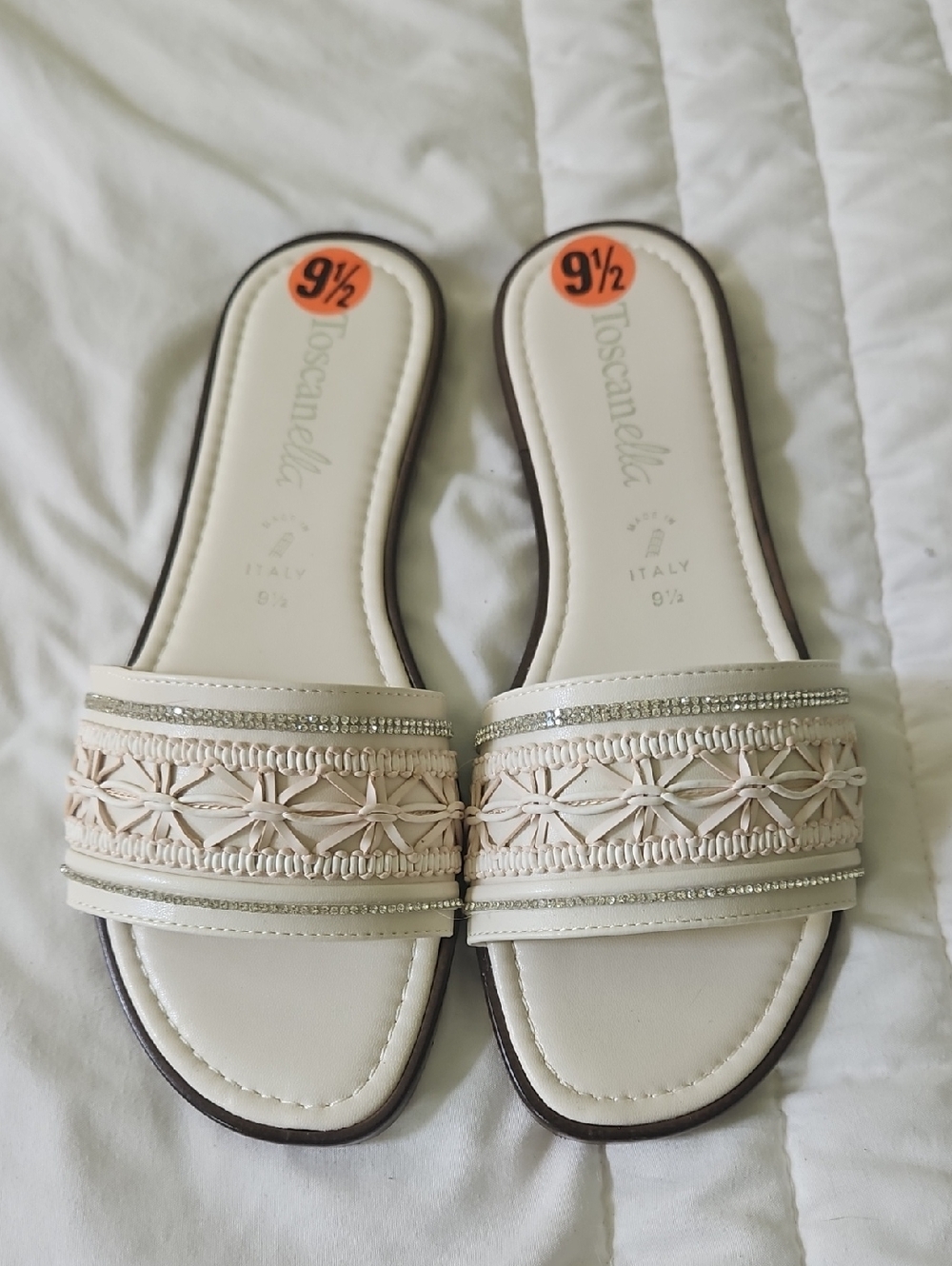 Toscanella Cream Braided Slide Mules, New, Size 9.5